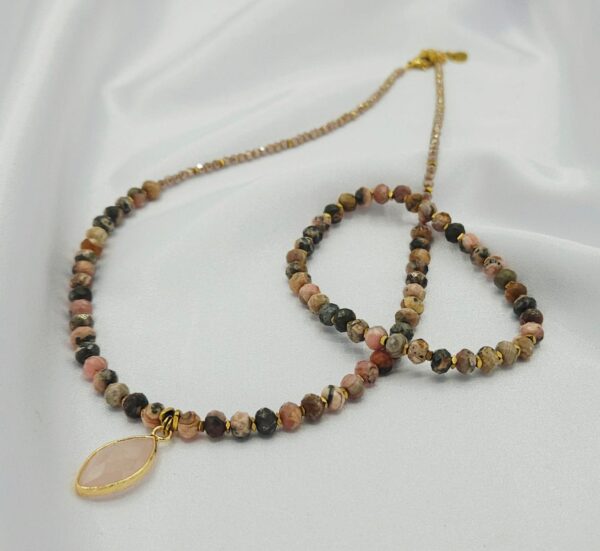 Zestaw z rodochrozytem i kwarcem różowym